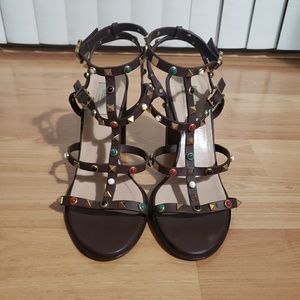 Valentino Rockstud Brown Block Heel Pumps